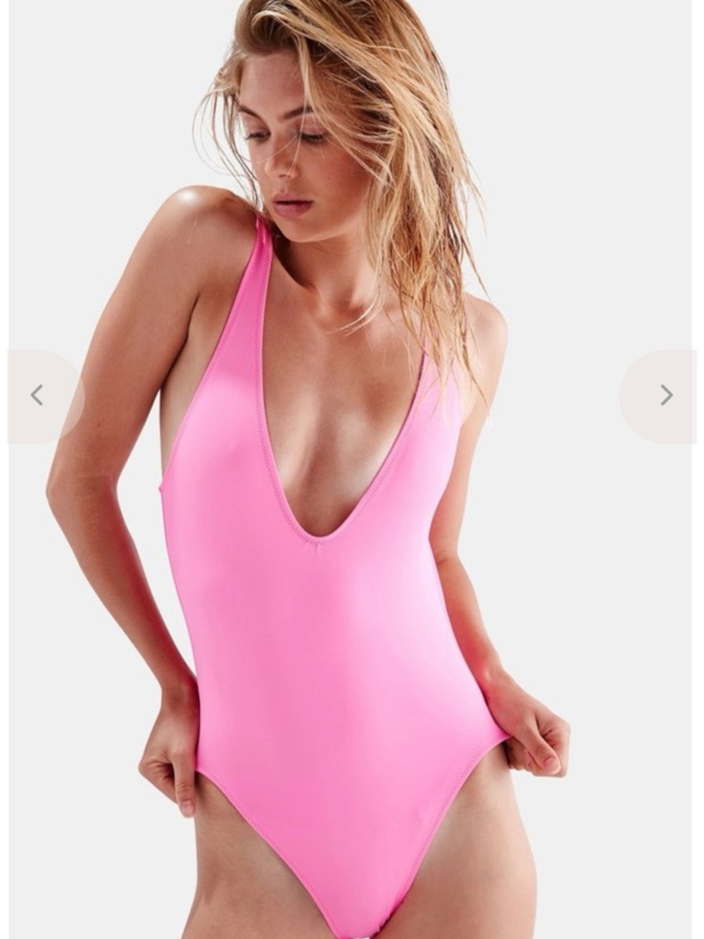 SOLID & STRIPED Hot Pink Deep V One-Piece Swimsuit